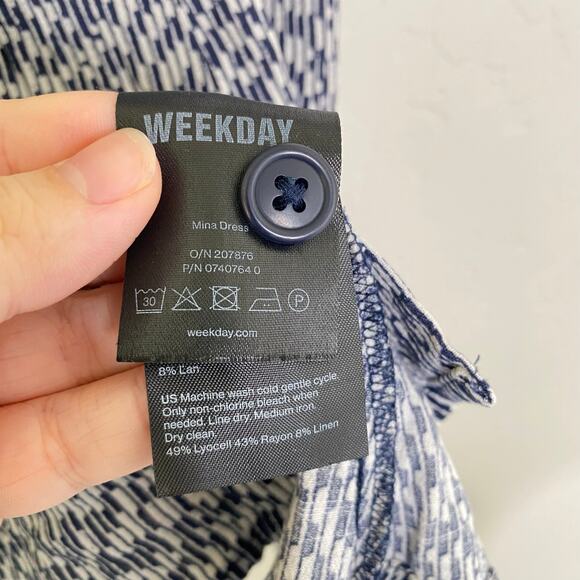 Weekday Blue and White Printed Cap Sleeve Mina Dress Size EU 38 US Small - Picture 5 of 9